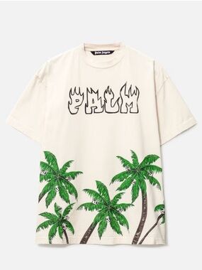 Palm Angels Palm and Skull Graphic Cream Tee Vintage Streetwear Oversized Size S